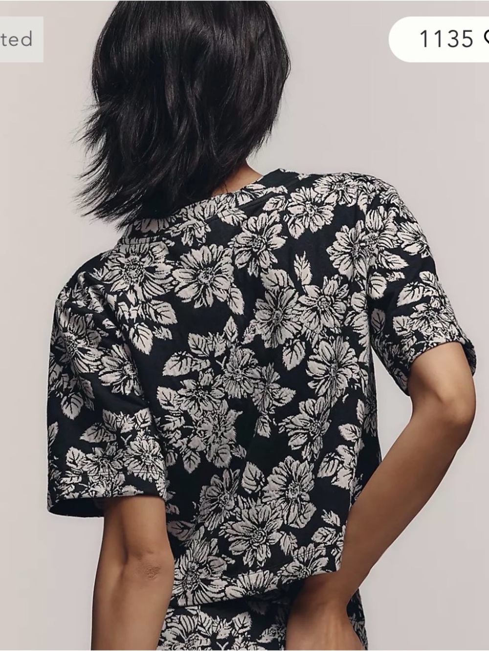 Maeve Black Boxy Knot Top Tee with White Floral Print XS Anthropologie